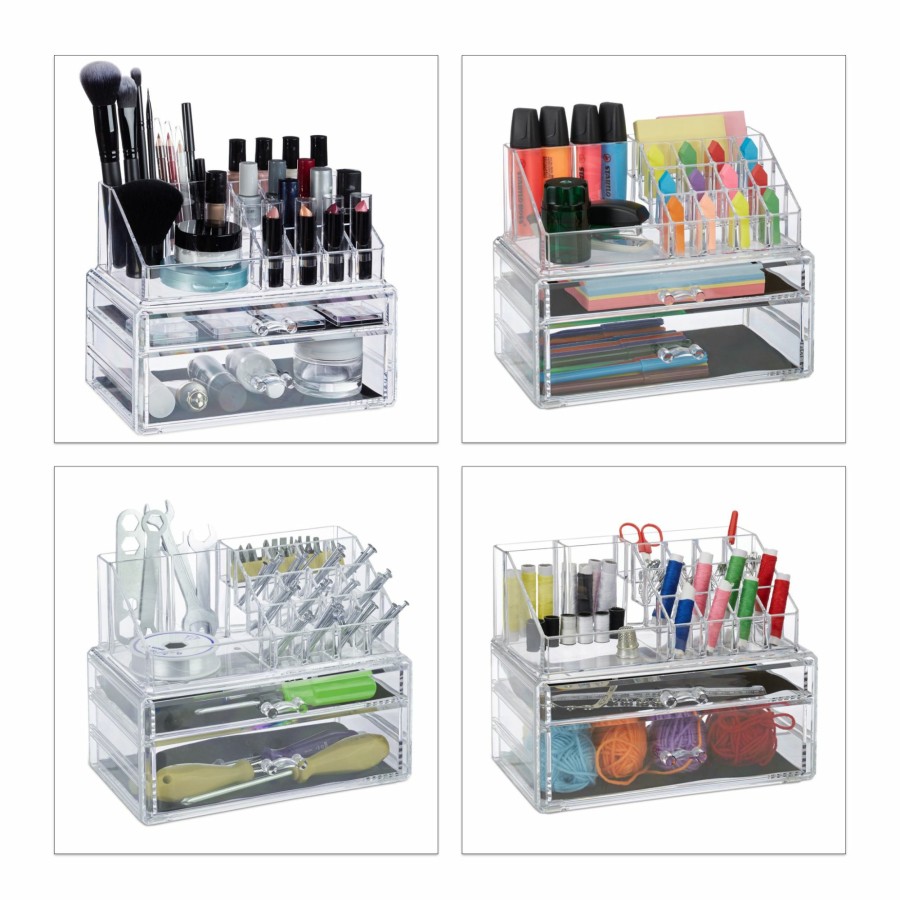 Relaxdays Make-Up-Organizer Mit 2 Schubladen Transparent Hot