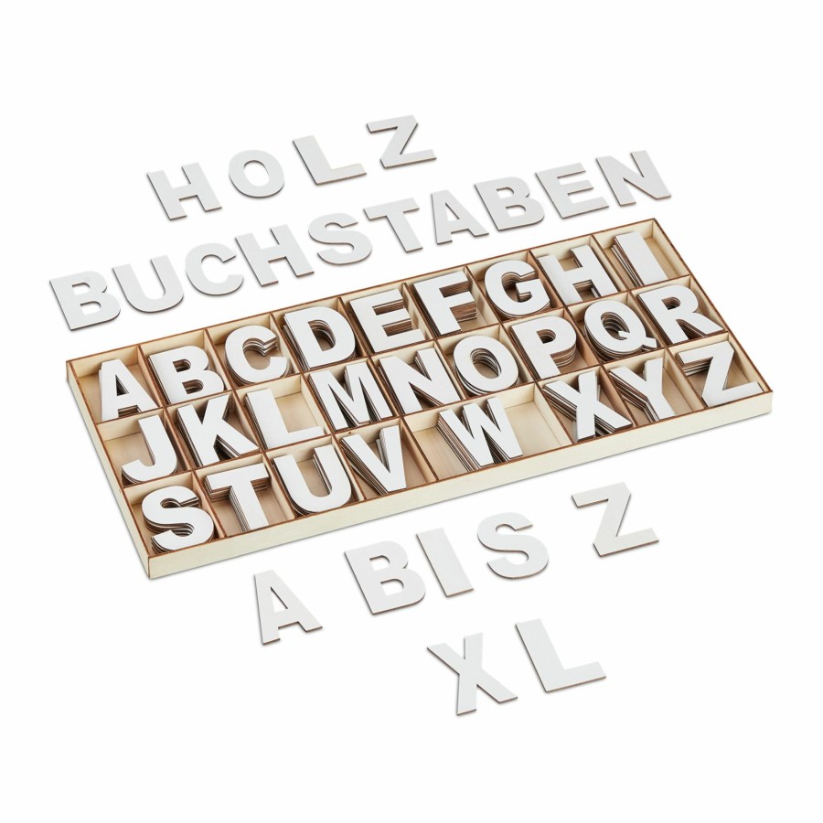 Relaxdays Weises Holzbuchstaben-Set 208-Tlg. New