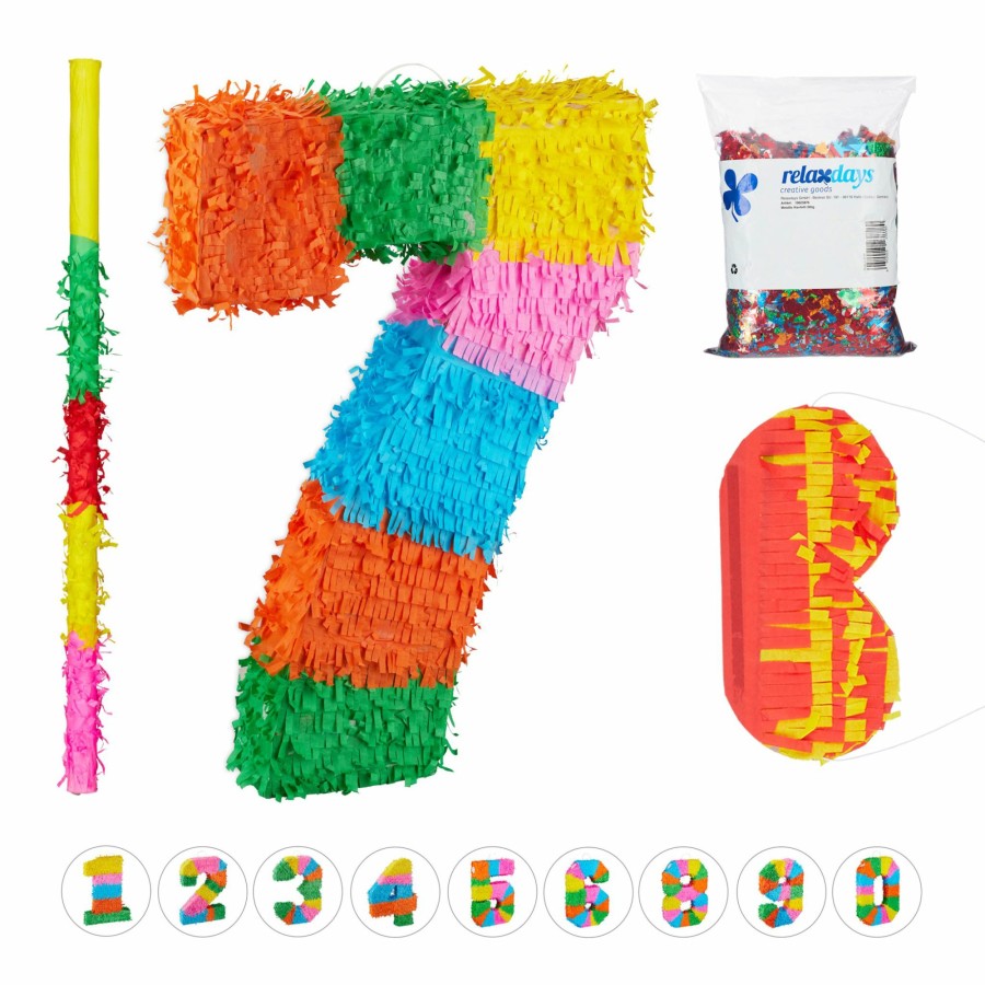 Relaxdays 4-Teiliges Pinata-Set, Nummer Sieben Clearance