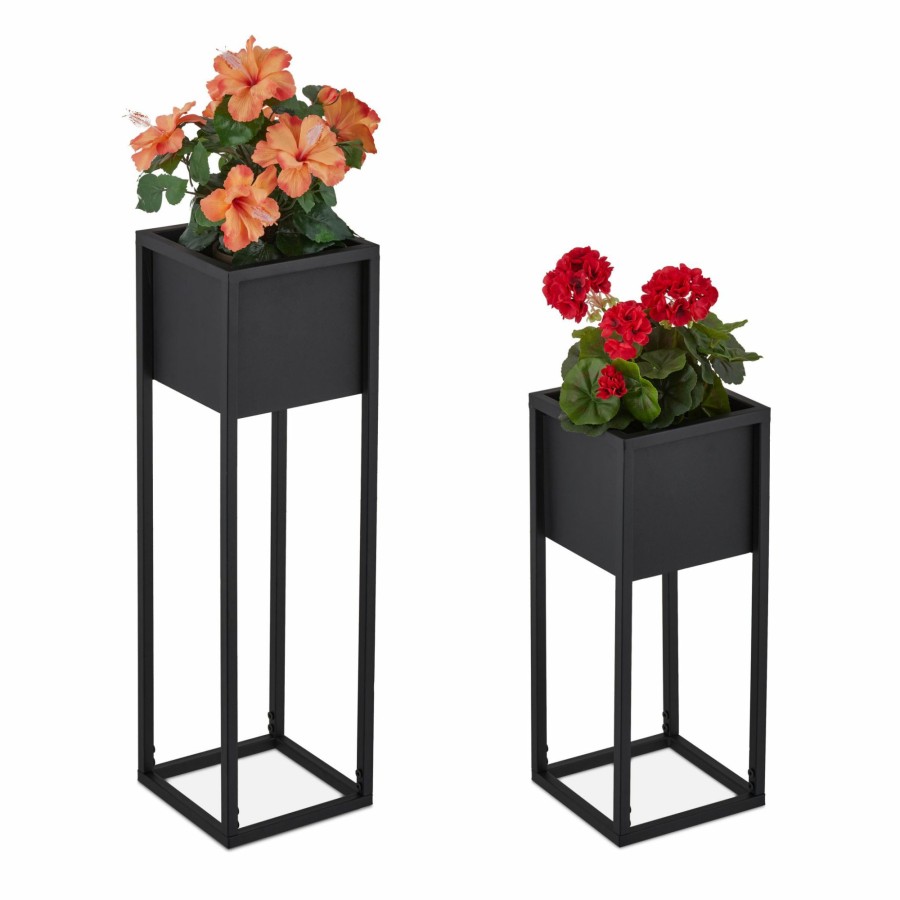 Relaxdays Blumenstander Aus Metall, 2Er-Set In Schwarz Online