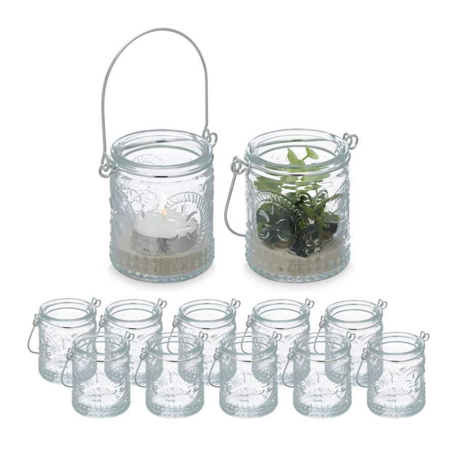 Relaxdays Set Mit 12 Vintage-Kerzenlaternen Aus Glas New