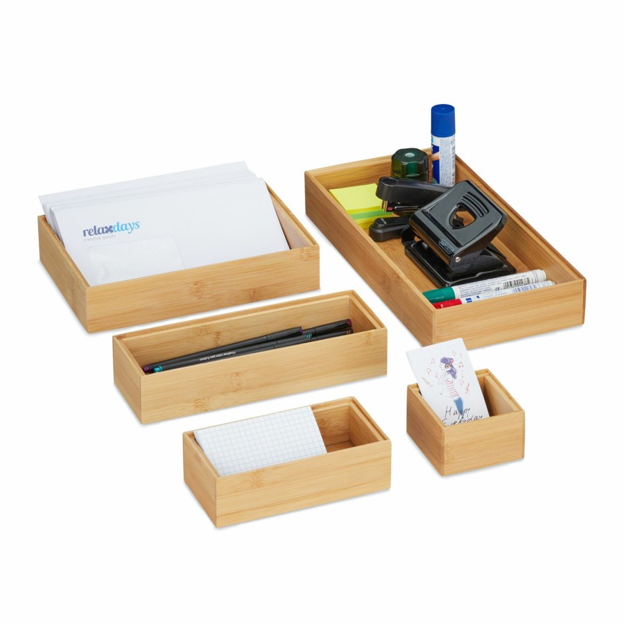 Relaxdays Set Mit 5 Organisationsboxen Aus Bambus New