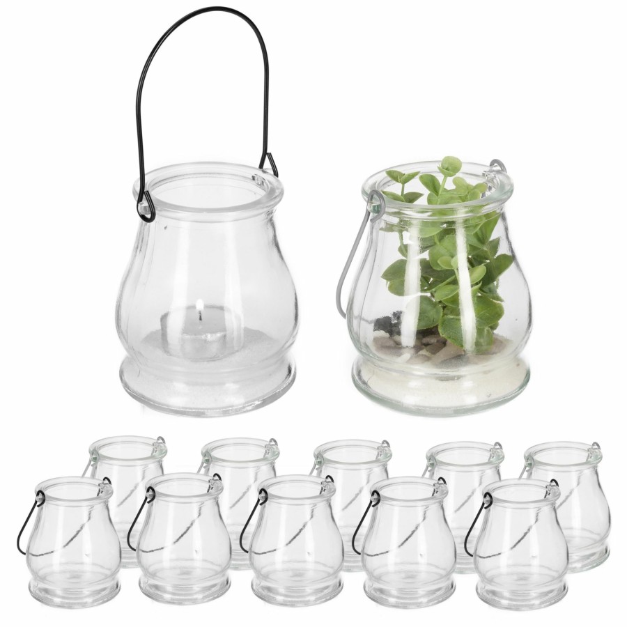 Relaxdays Set Mit 12 Glaslaternen Silber/Schwarz Wholesale