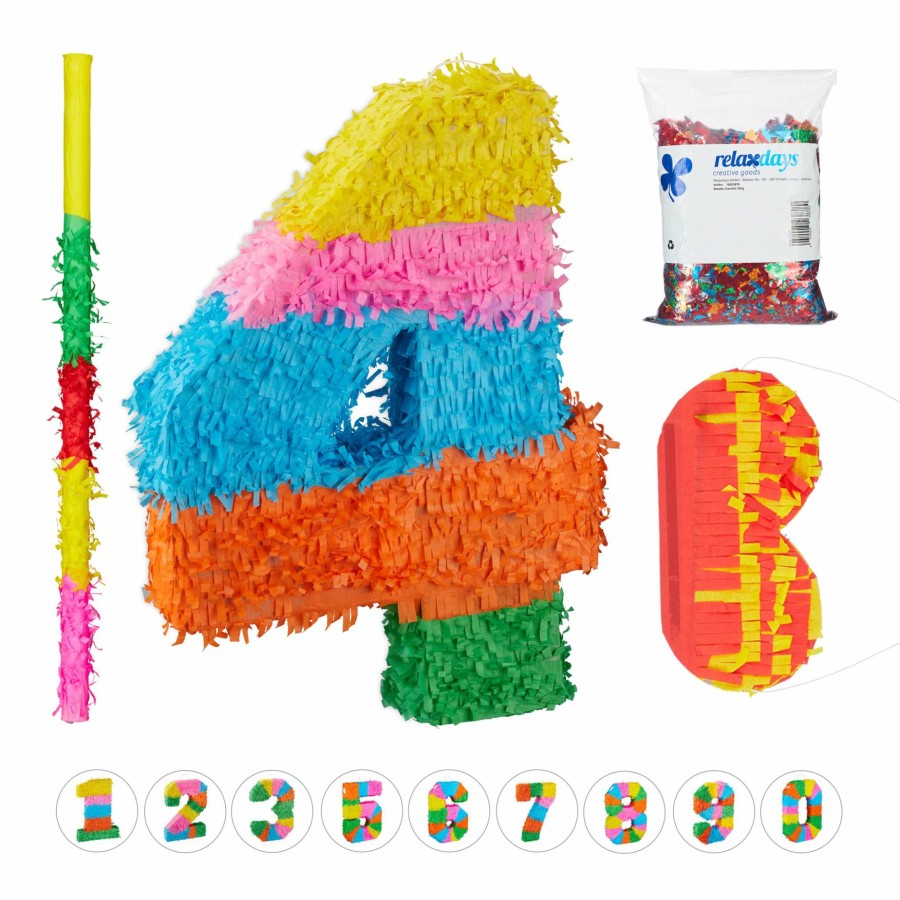 Relaxdays 4-Teiliges Pinata-Set, Nummer Vier Best