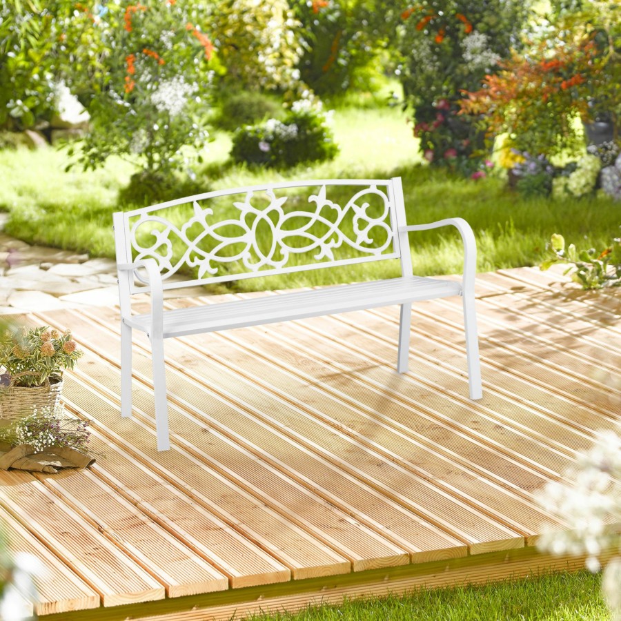 Relaxdays Kunstvolle Gartenbank In Weis Clearance