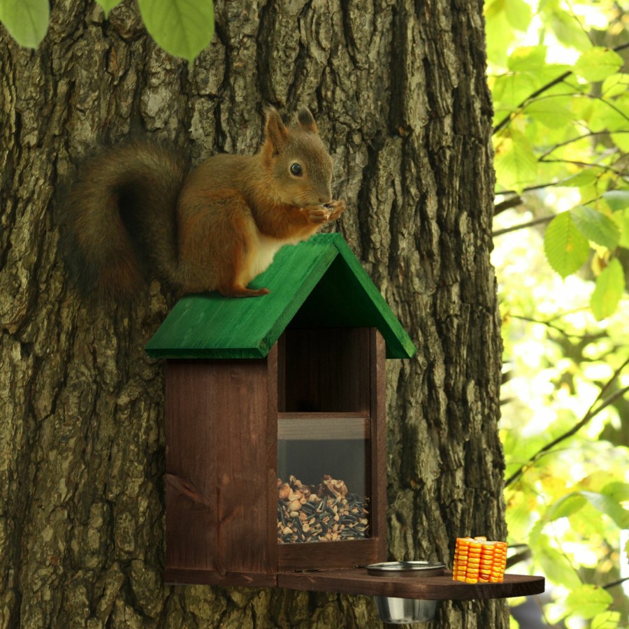 Relaxdays Brauner Eichhornchen-Futterspender Mit Wassernapf Best