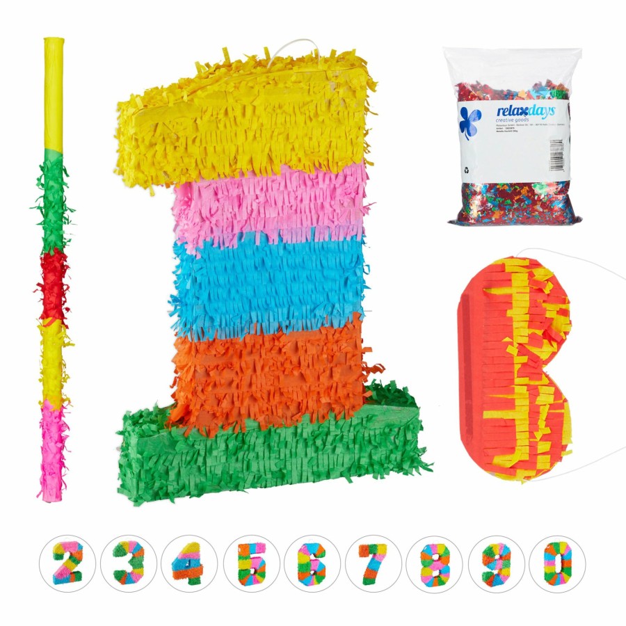 Relaxdays 4-Teiliges Pinata-Set, Nummer Eins New