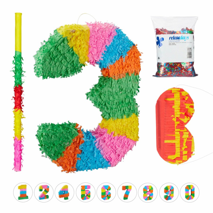 Relaxdays 4-Teiliges Pinata-Set, Nummer Drei Best