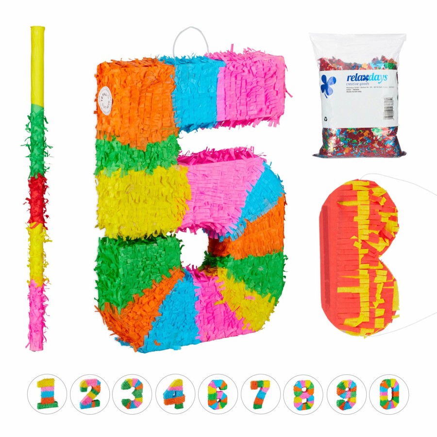 Relaxdays 4-Teiliges Pinata-Set, Nummer Funf Hot