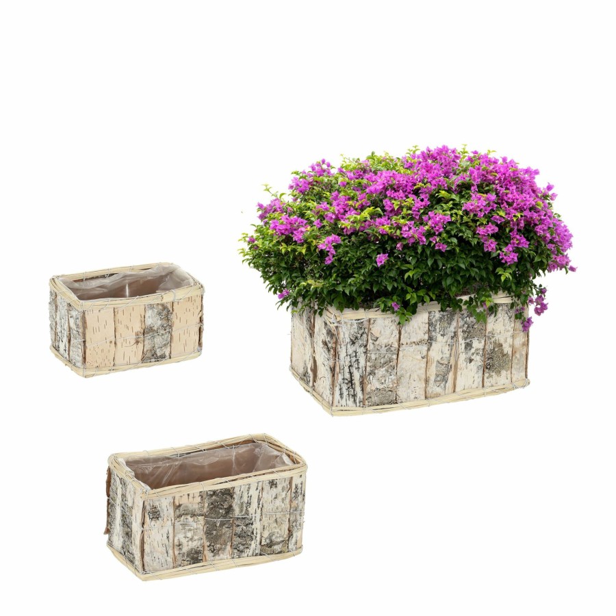 Relaxdays 3X Rechteckige Blumentopfe Aus Birke New