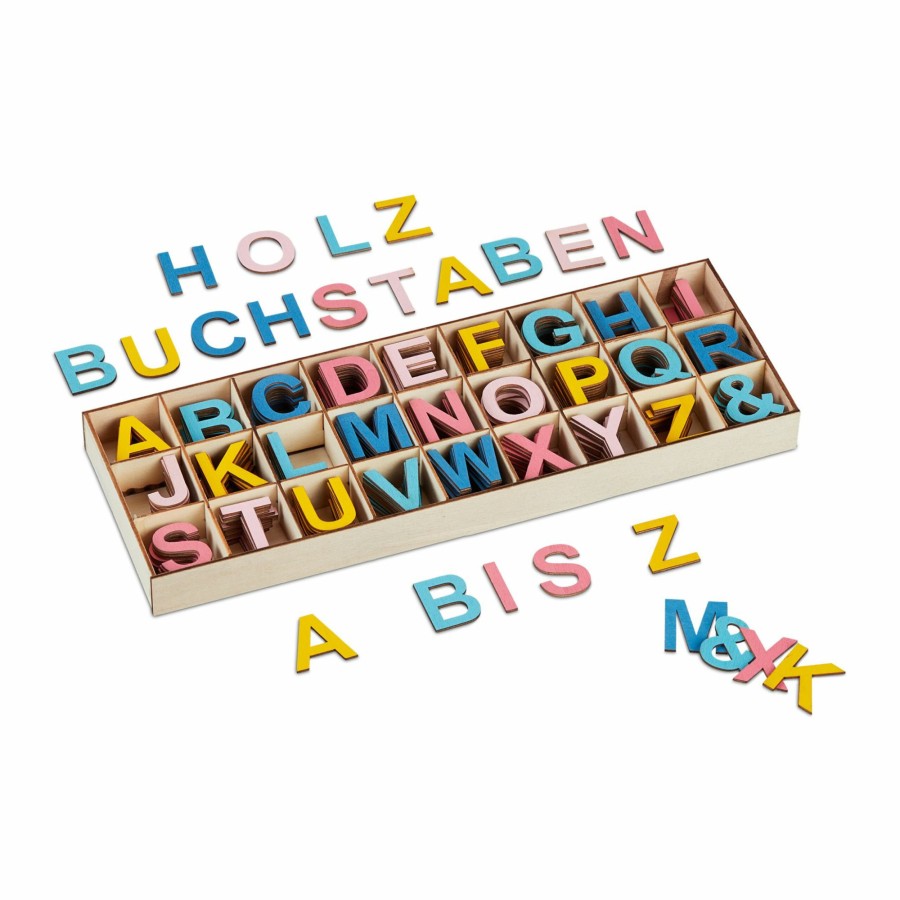 Relaxdays Buntes Holzbuchstaben-Set 324-Tlg. Hot