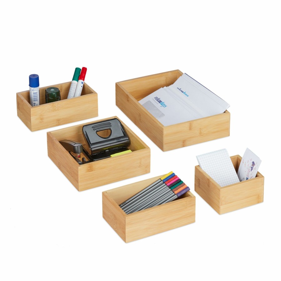 Relaxdays Set Mit 5 Organisationsboxen Aus Bambus Wholesale