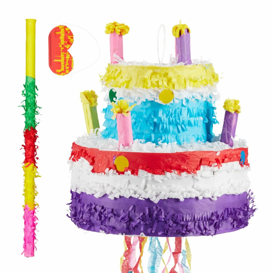 Relaxdays 3-Teiliges Pinata-Set Geburtstagstorte New