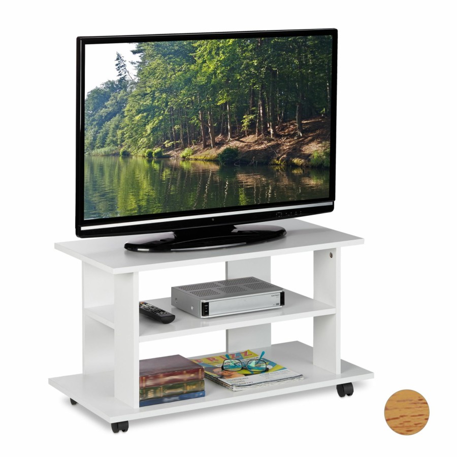 Relaxdays Mobiler Tv-Stander White Hot