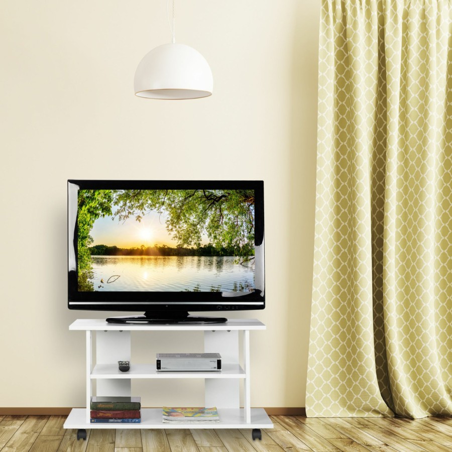 Relaxdays Mobiler Tv-Stander White Hot