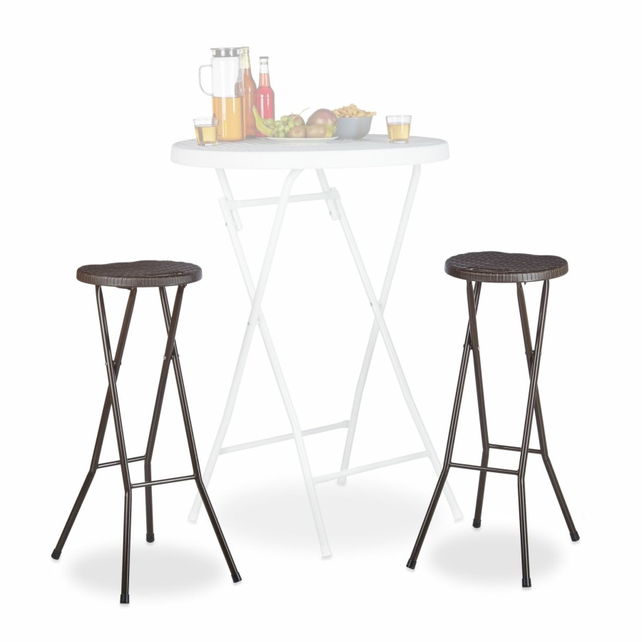 Relaxdays Set Mit 2 Klappbaren Barhockern Bastian Dark Brown Best