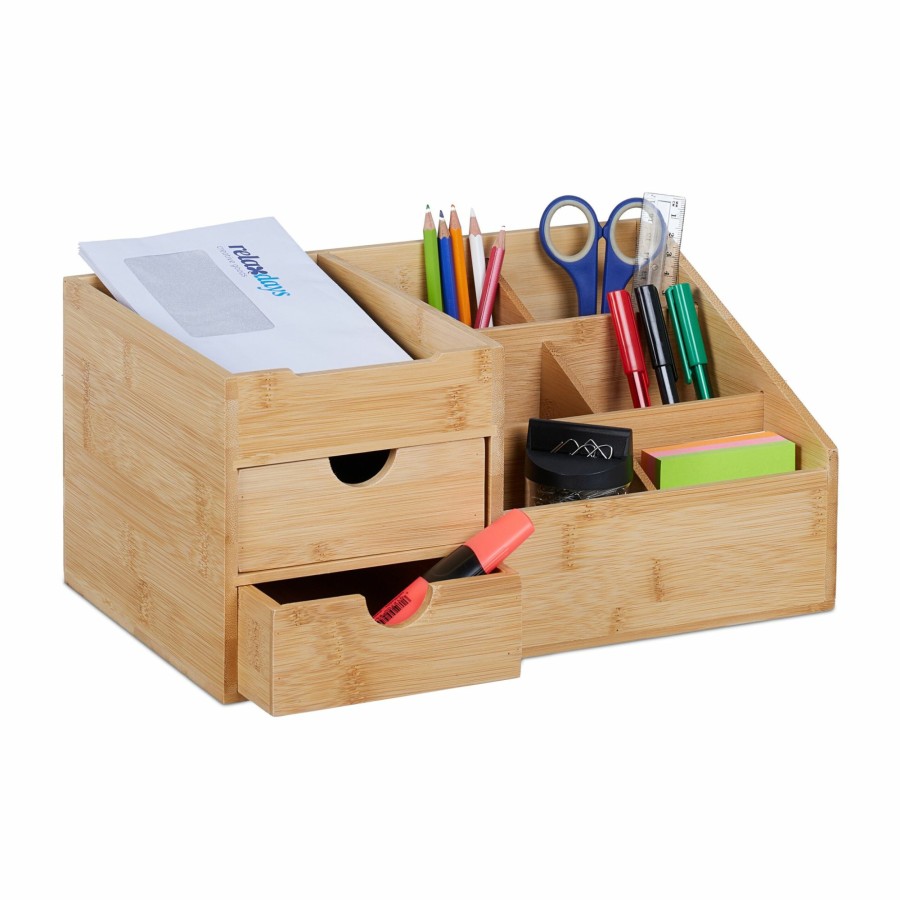 Relaxdays Schreibtisch-Organizer Aus Bambus Mit 2 Schubladen New