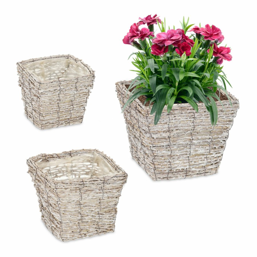 Relaxdays 3 Quadratische Blumentopfe In Verschiedenen Grosen Online