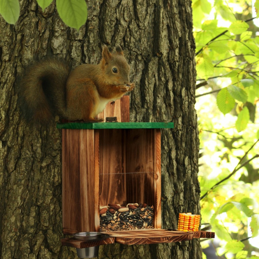 Relaxdays Eichhornchen-Futterstation Mit Verbranntem Holzeffekt Hot