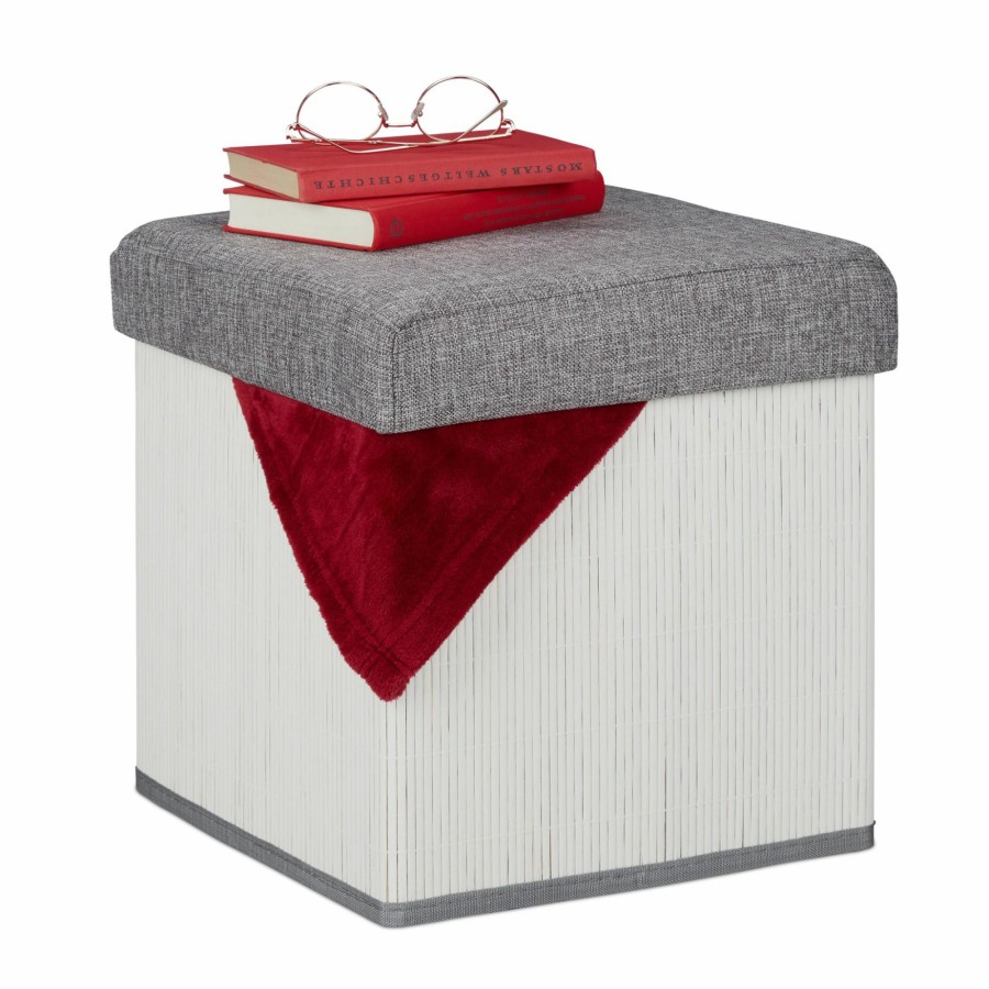 Relaxdays Hocker Mit Staufach In Weis Wholesale