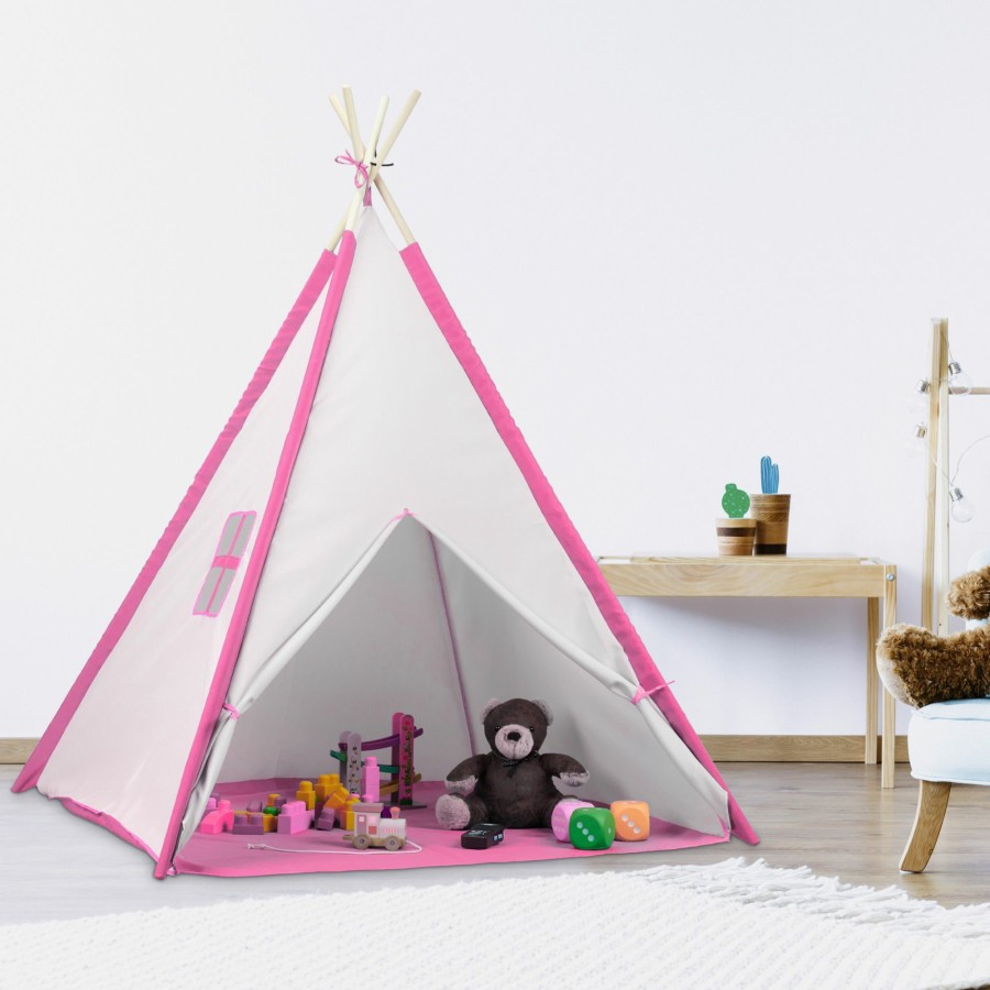 Relaxdays Tipi-Spielzelt Fur Kinder Mit Rosa Bodenmatte Best