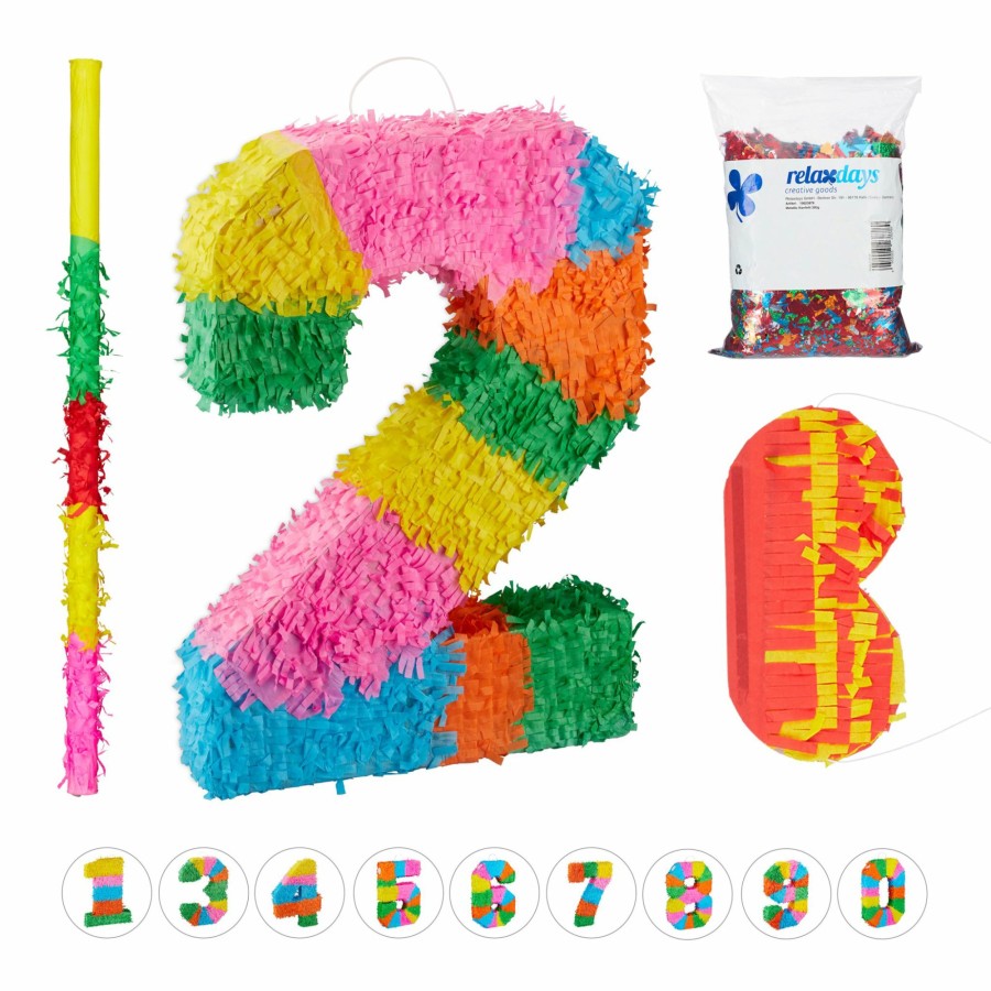 Relaxdays 4-Teiliges Pinata-Set, Nummer Zwei Clearance