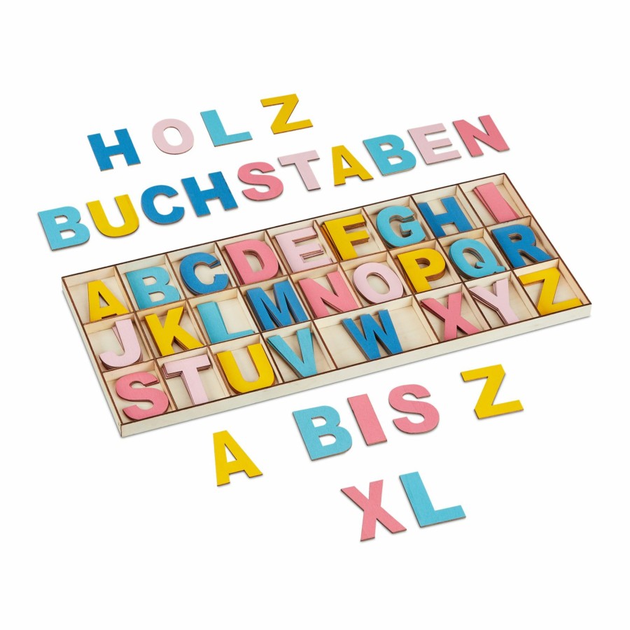 Relaxdays 104-Teiliges Buntes Holzbuchstaben-Set New