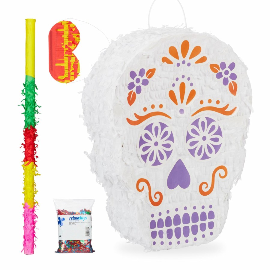 Relaxdays Set Pinata Mit Konfetti Mexikanischer Totenkopf New