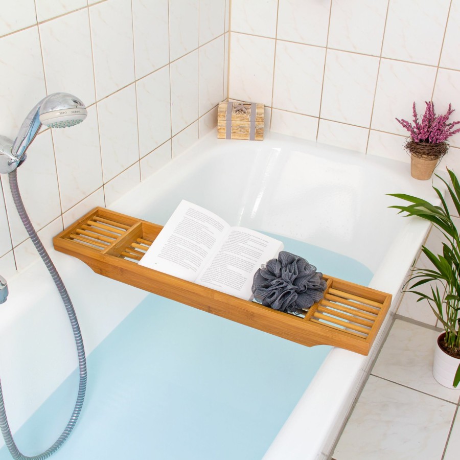 Relaxdays Bambus-Badewannentablett Mit 3 Fachern Clearance