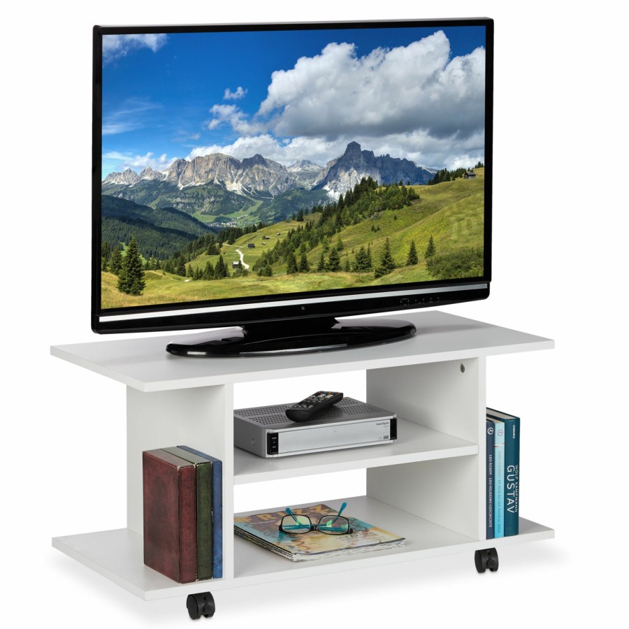 Relaxdays Weiser Tv-Stander Auf Rollen Clearance