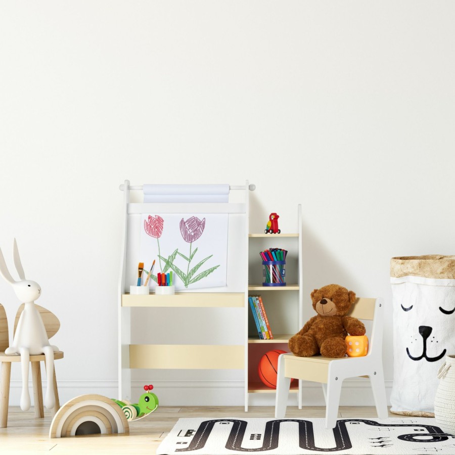 Relaxdays Kinderstaffelei Mit Regalen Und Stuhl Online