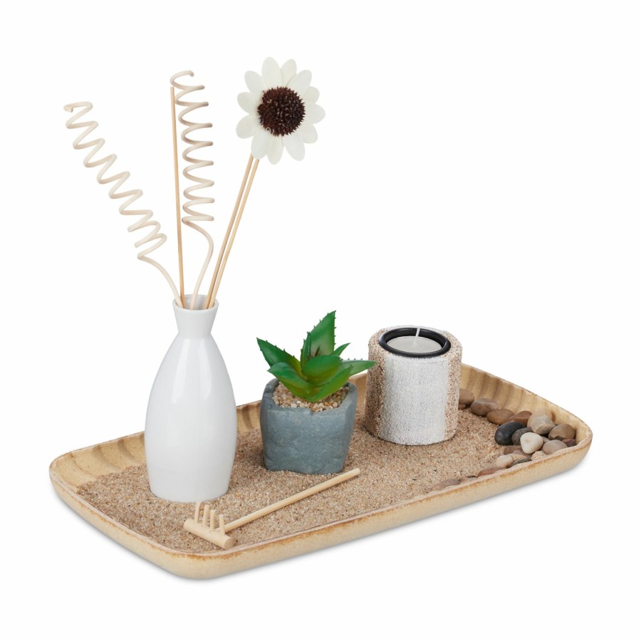 Relaxdays Zen-Garten-Kerzenhalter-Set New