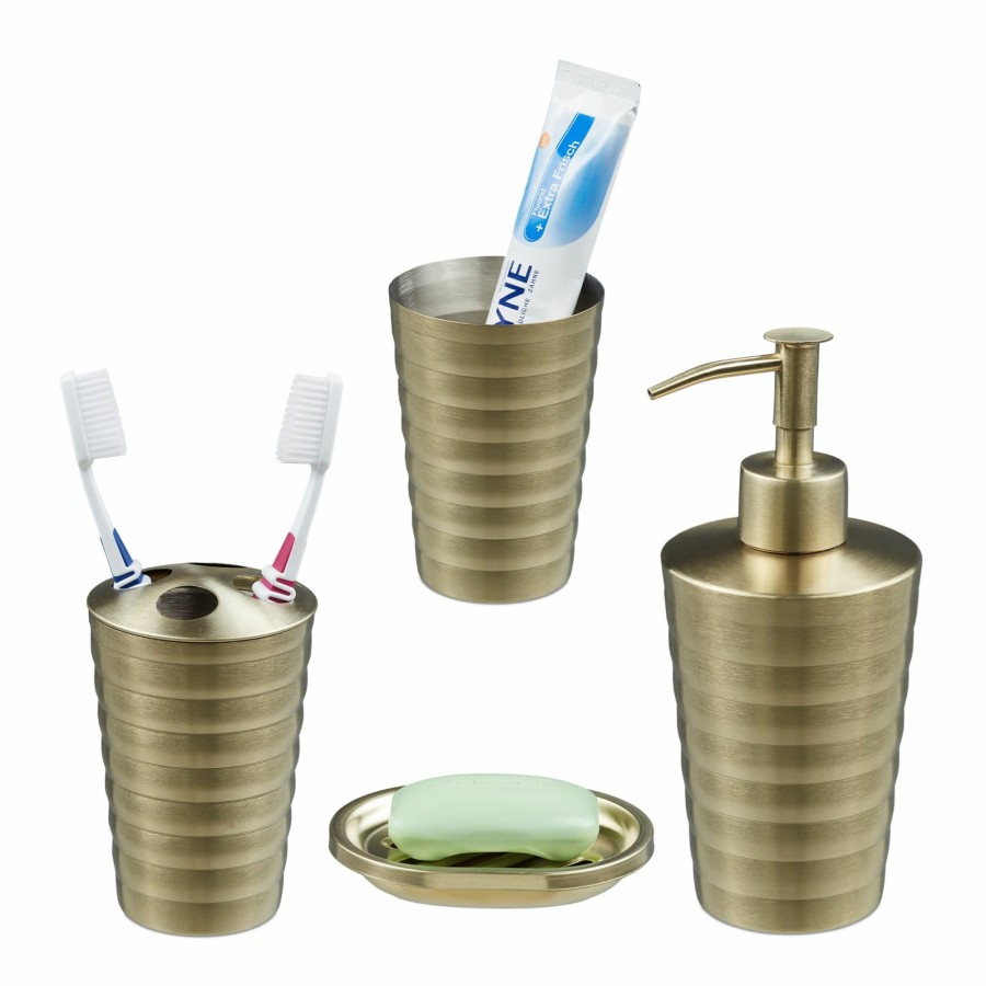 Relaxdays 4-Teiliges Badezimmer-Accessoire-Set Gold Clearance