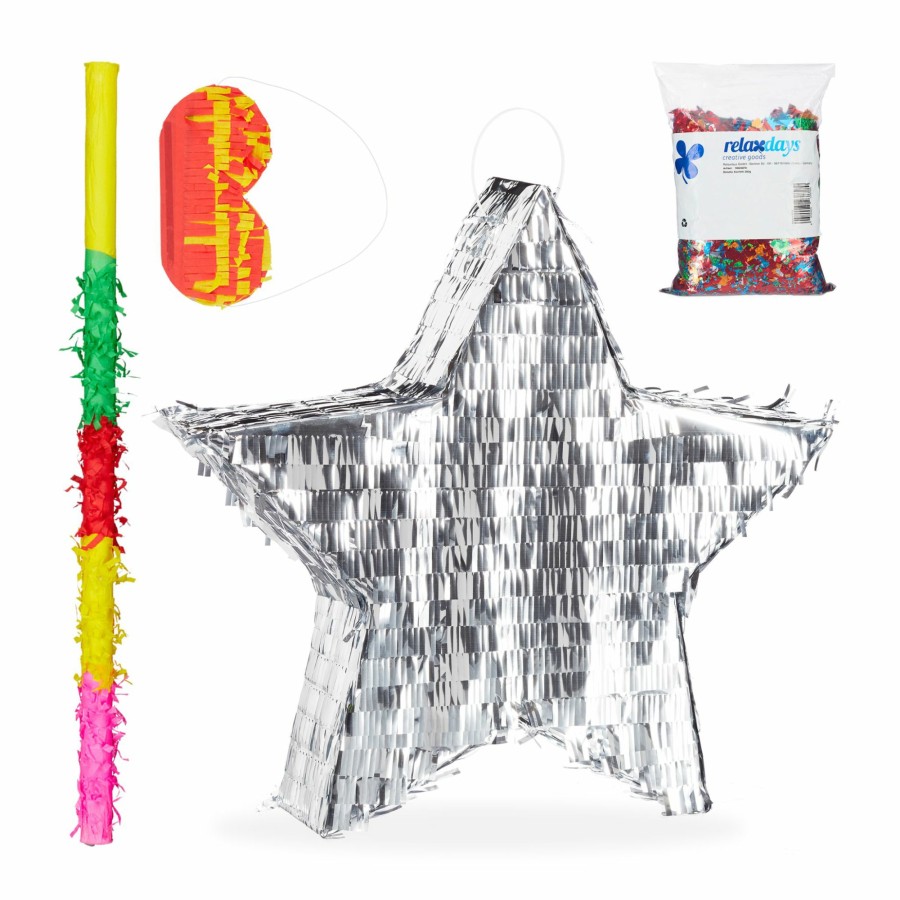 Relaxdays 4-Teiliges Silberstern-Pinata-Set Wholesale