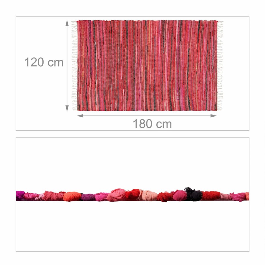 Relaxdays Flachgewebter Teppich Aus Baumwolle In Rottonen Clearance