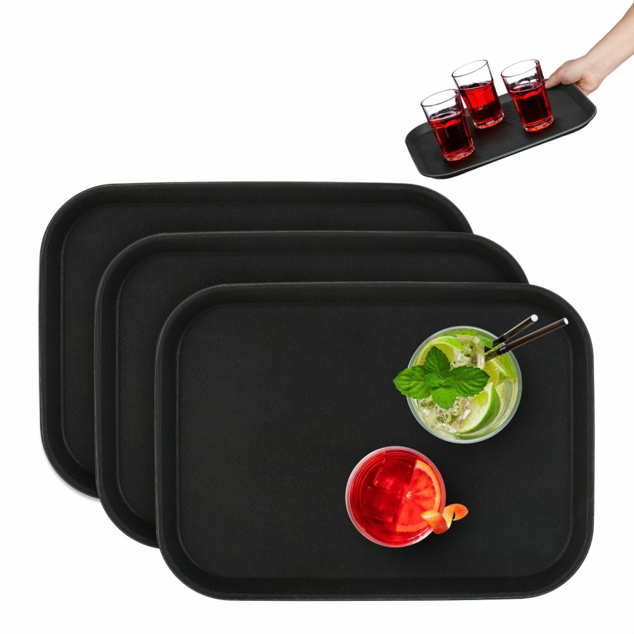 Relaxdays Set Mit 3 Schwarzen Gastro-Tabletts 35 X 25 Cm Clearance