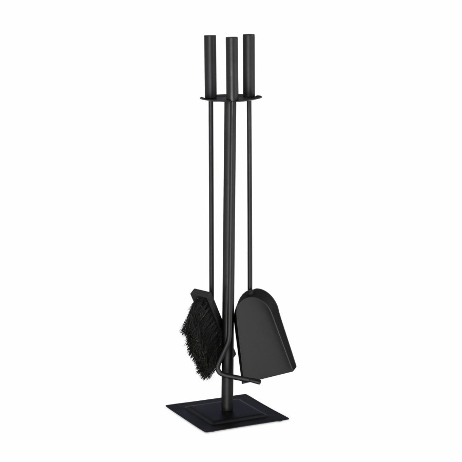 Relaxdays 4-Teiliges Schwarzes Kaminbesteckset New