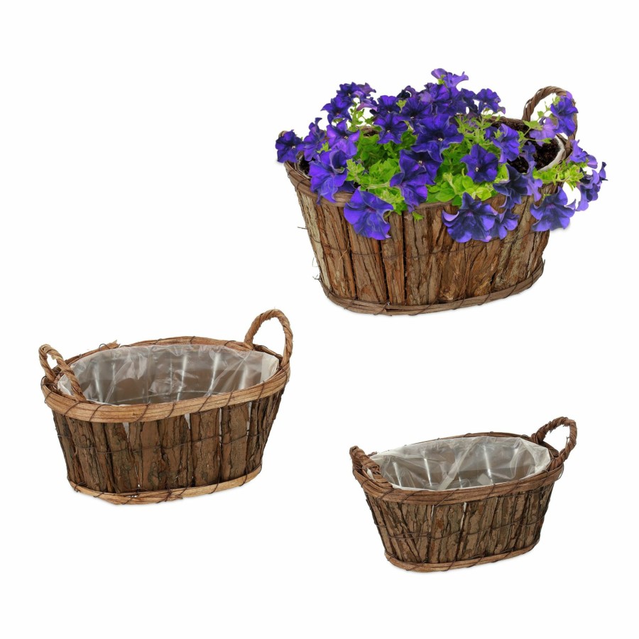 Relaxdays Ovale Blumentopfe Aus Holz, 3Er-Set Wholesale