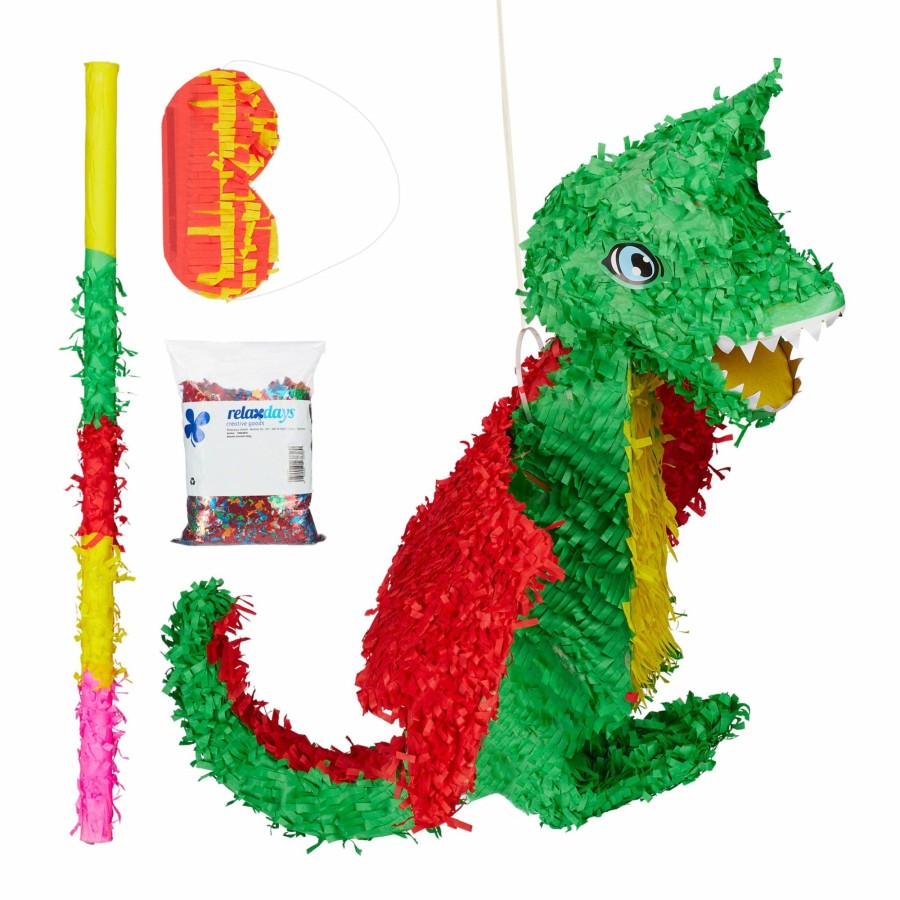 Relaxdays Dinosaurier-Pinata-Set Mit Konfetti Hot