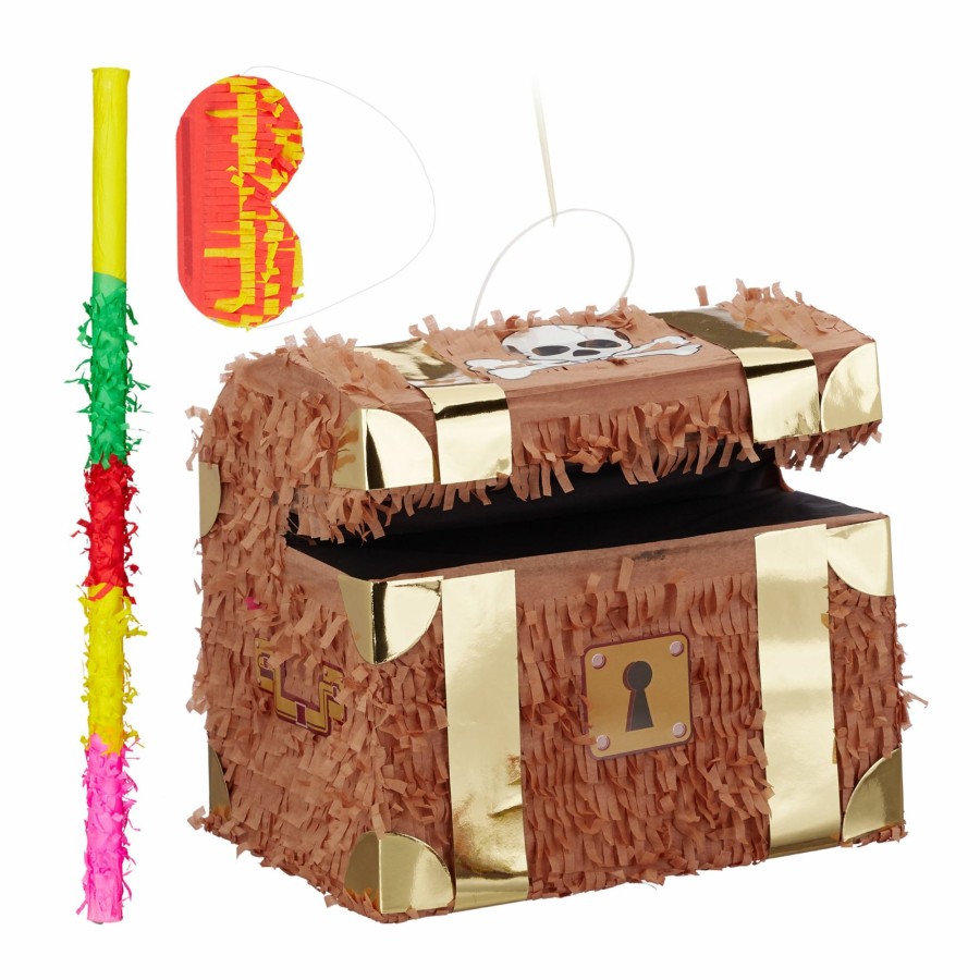 Relaxdays Schatzkiste Pinata 3-Teiliges Set Hot