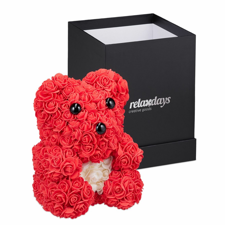 Relaxdays Rote Rose Geschenkbox Teddybar Hot