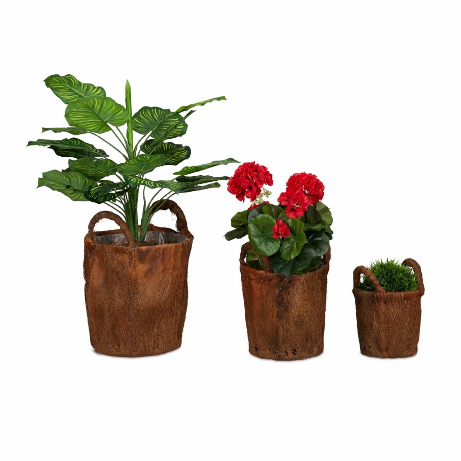 Relaxdays 3X Blumentopfe Aus Kokosnussblattern Online