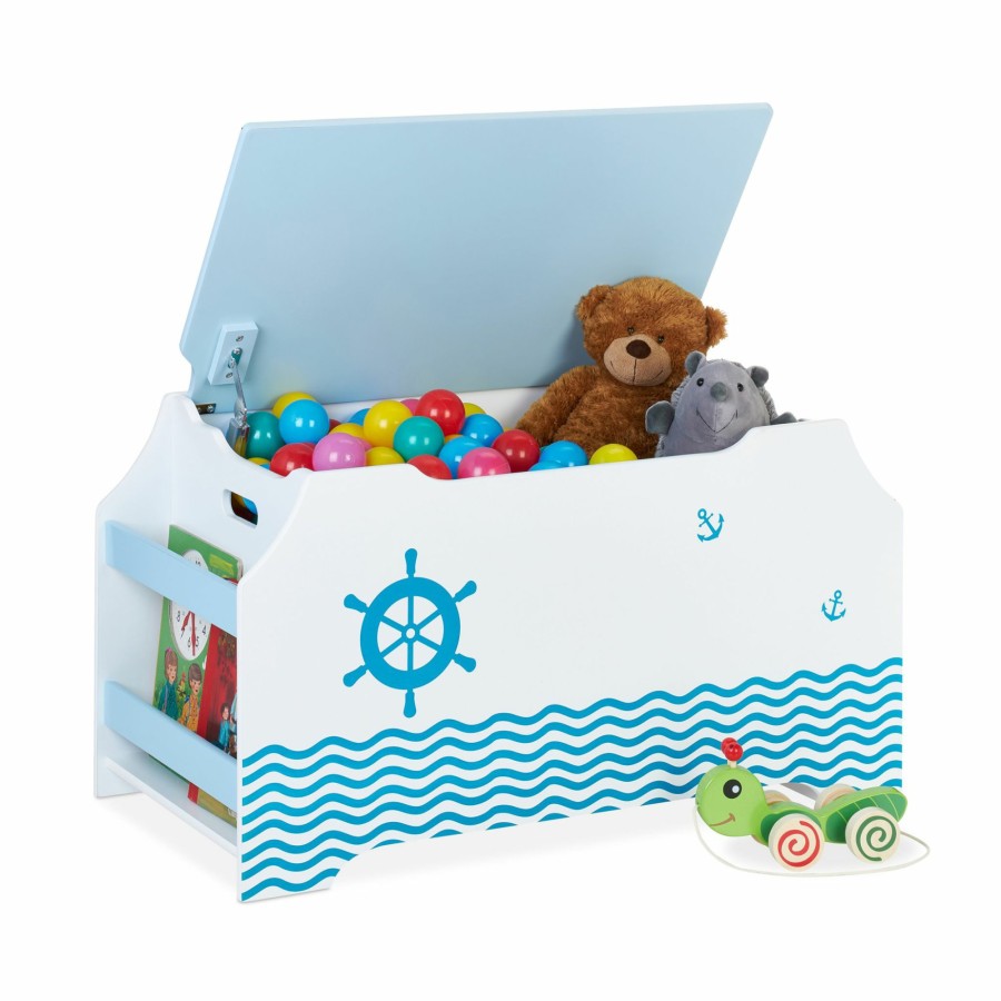 Relaxdays Nautische Spielzeugtruhe Mit Bucherregalen Clearance