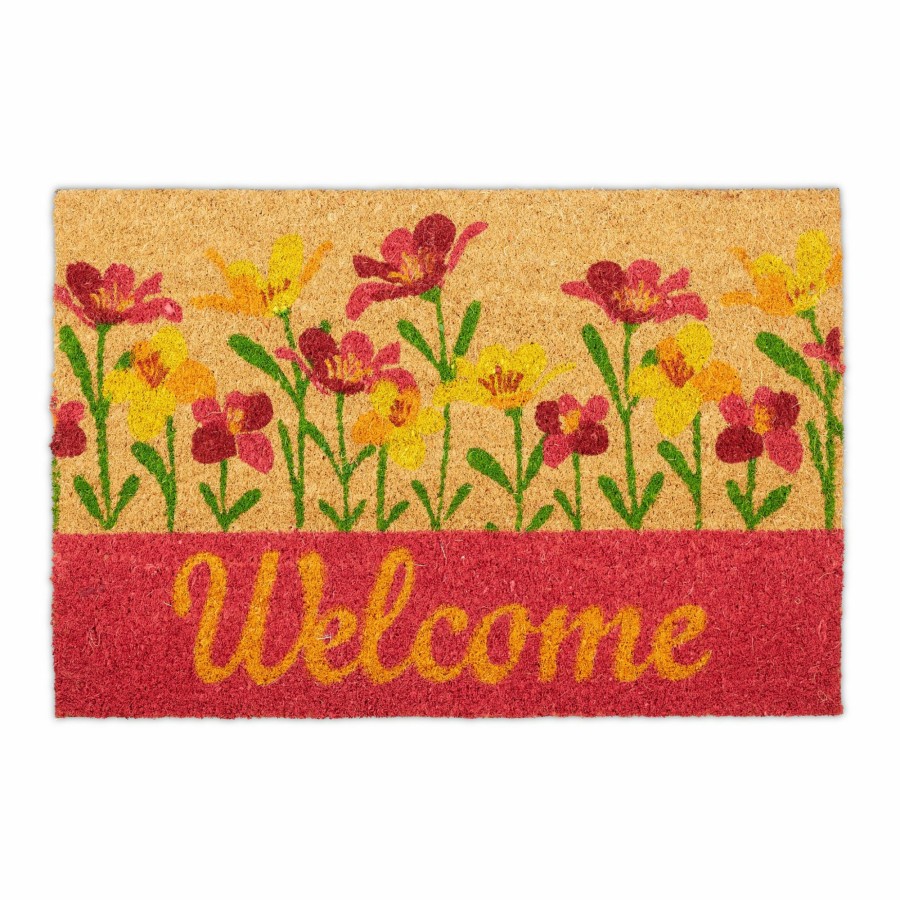 Relaxdays Fusmatte „Welcome Flowers" Aus Kokosfaser Hot